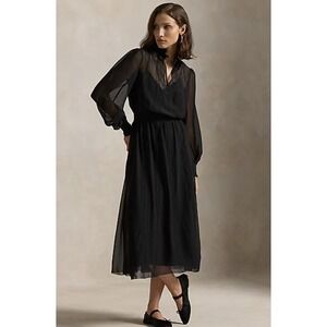 POLO RALPH LAUREN LACE GEORGETTE DRESS WOMENS SIZE 4 BLACK COCKTAIL VICTORIAN